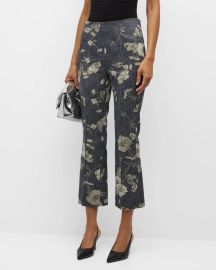Lela Rose Floral Check-Print Kickflare Ankle Pants at Neiman Marcus